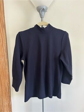 Ann Taylor Dark Blue Ribbed Mock Neck Top